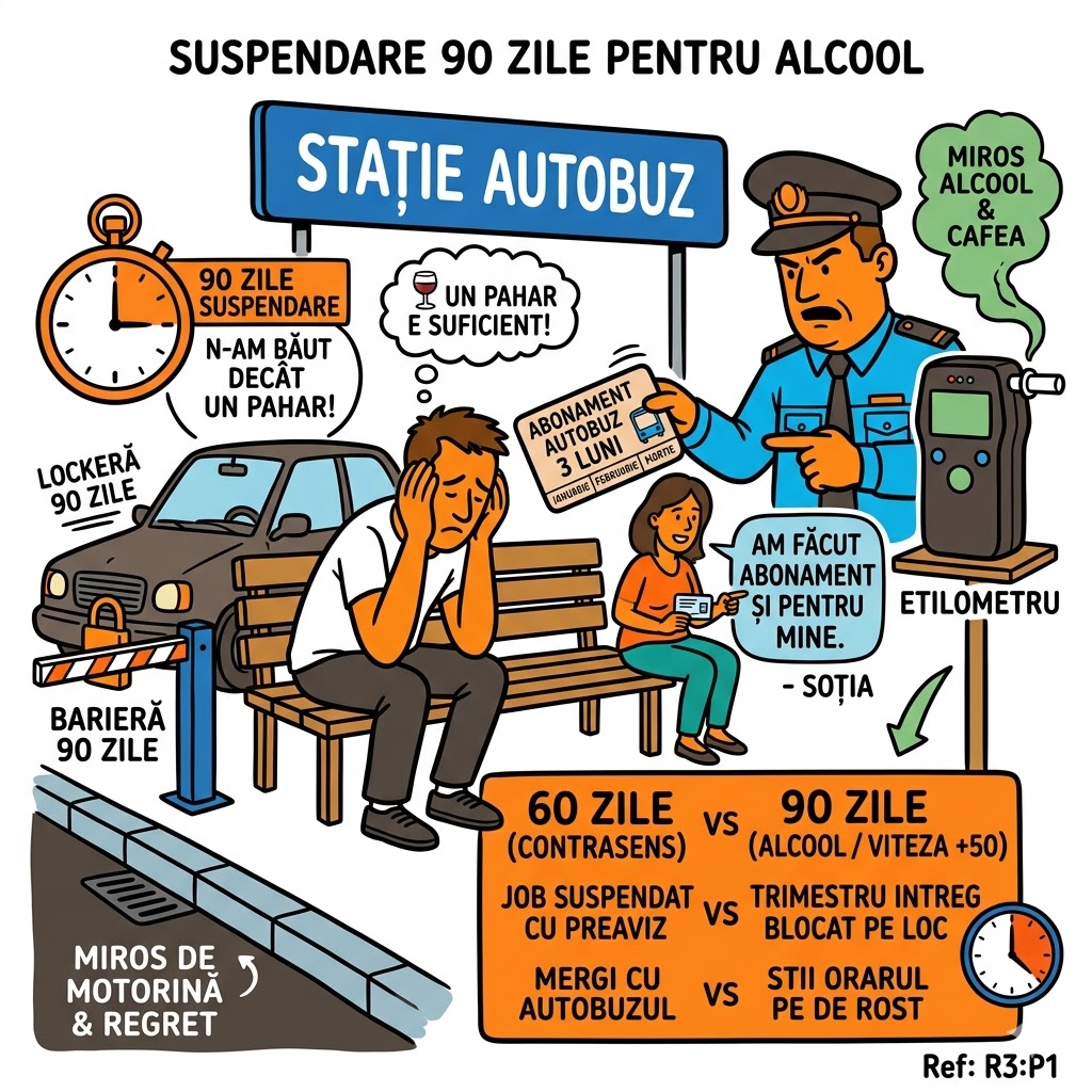 Ilustrație OCR — suspendare directă pentru viteză și alcool